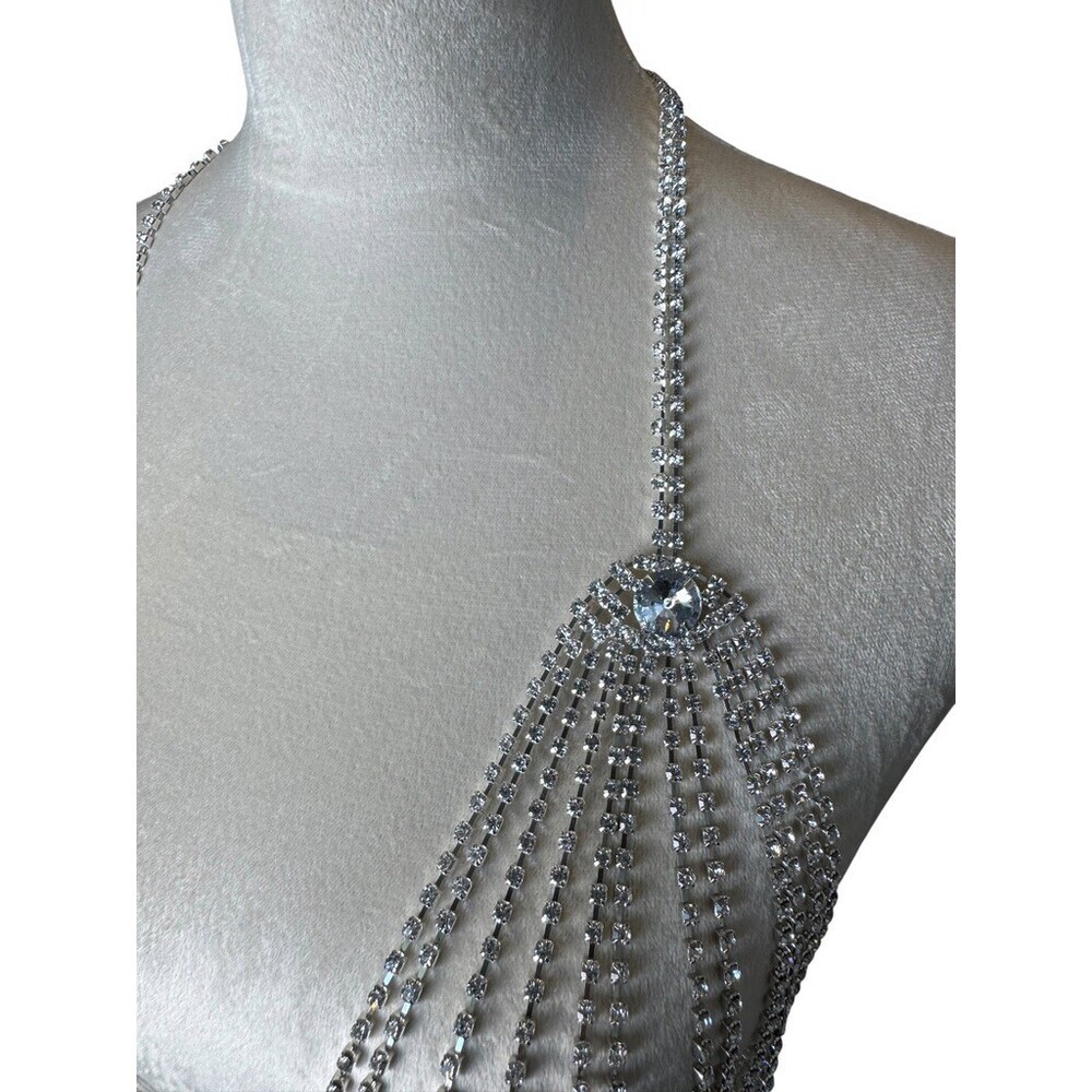 Vintage Y2K Rhinestone Crystal Body Chain Bra Top Crystal Festival Rave Small XS - Picture 4 of 8